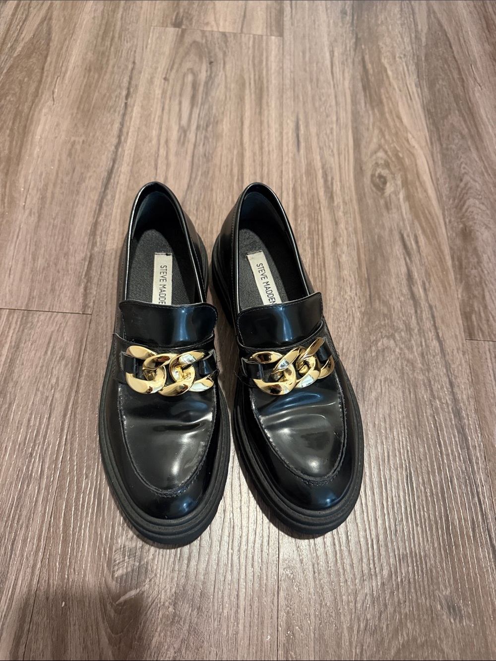 Steve Madden Black chunky Loafers with Gold Chain
